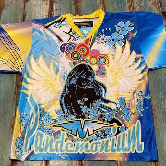 Ace Hockey Jersey Colorful Pinup Angel #28 Mustangs San Jose CA Med Unisex - Picture 6 of 7